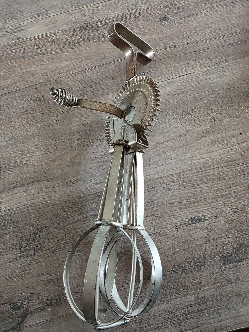 Vintage Antique Ladd Hand Crank Egg Beater - Silver Stainless Finish